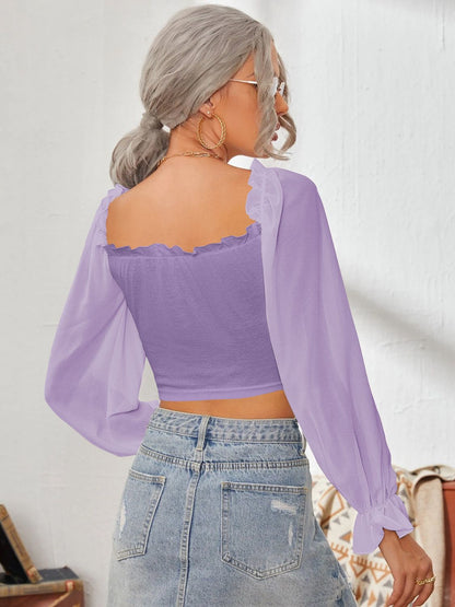 Mesh Sweetheart Neck Flounce Sleeve Top – product image 27
