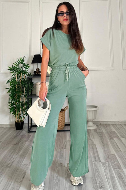 Round Neck Short Sleeve Top and Drawstring Pants Set – product image 15
