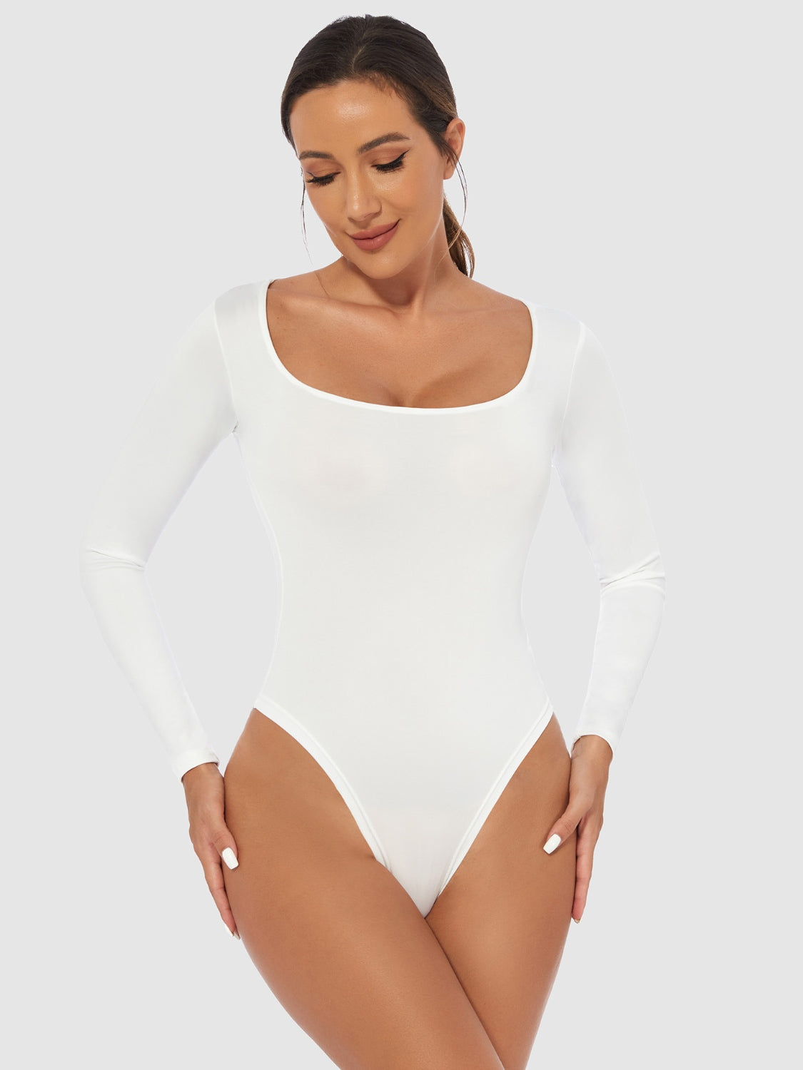 Full Size Scoop Neck Long Sleeve Bodysuit – product image 1