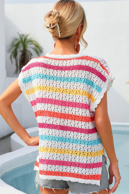 Striped V-Neck Slit Cover Up – product image 2