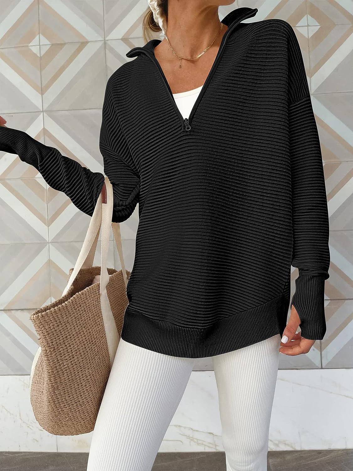 Half Zip Long Sleeve Knit Top – product image 15