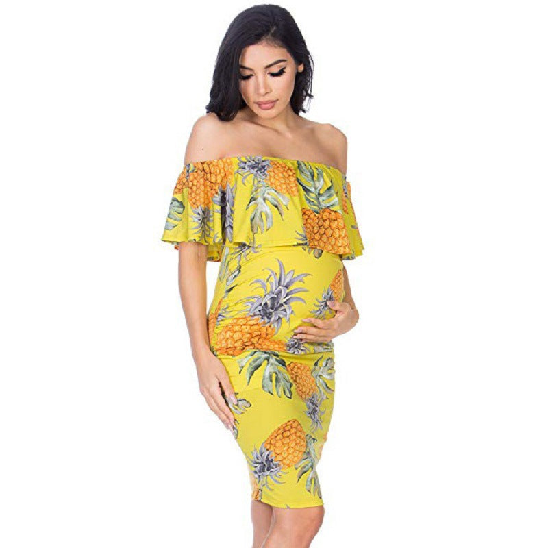 Off-Shoulder Sleeveless Maternity Dress with Frills