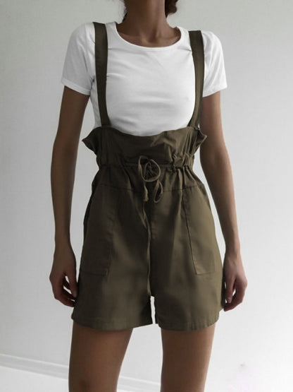 Drawstring Wide Strap Overalls with Pockets – product image 11