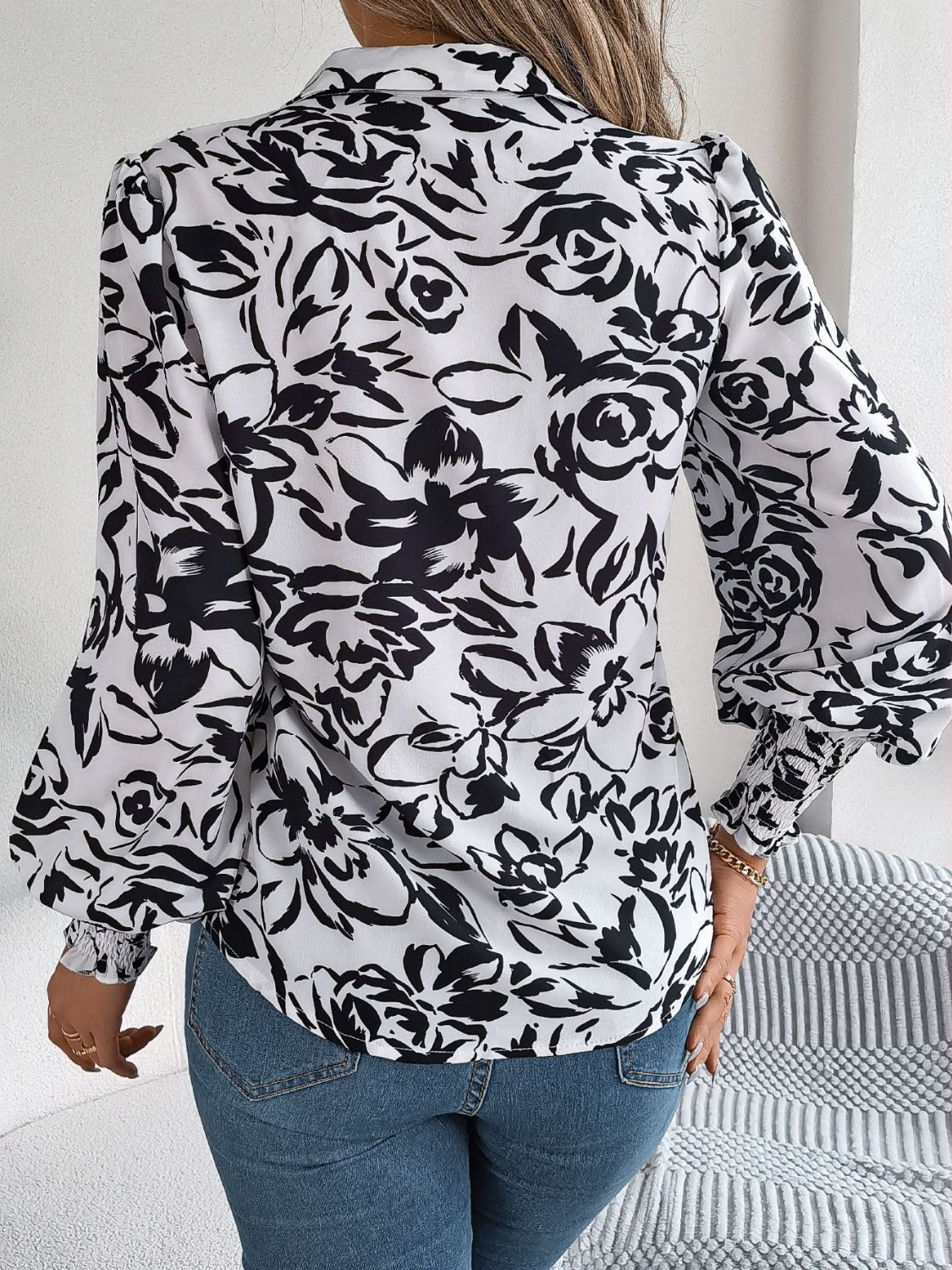 Printed Collared Neck Lantern Sleeve Shirt – product image 8