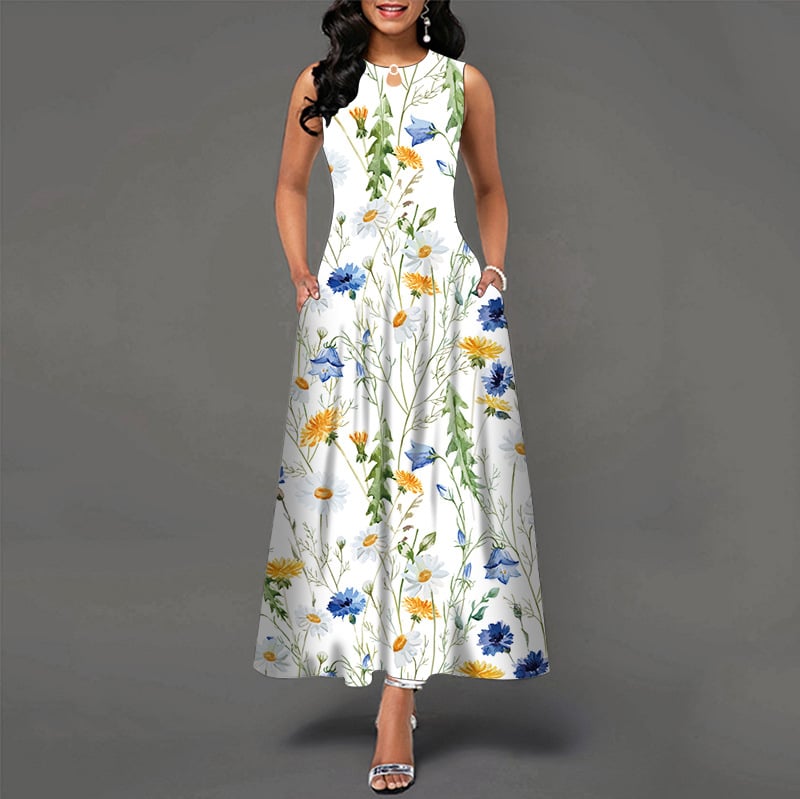 Black and White Floral Print Maxi Dress