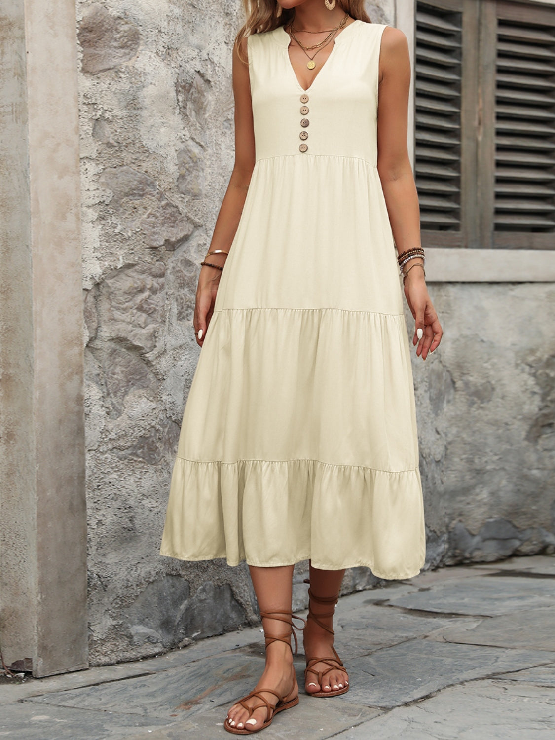 Decorative Button Notched Sleeveless Dress – product image 24