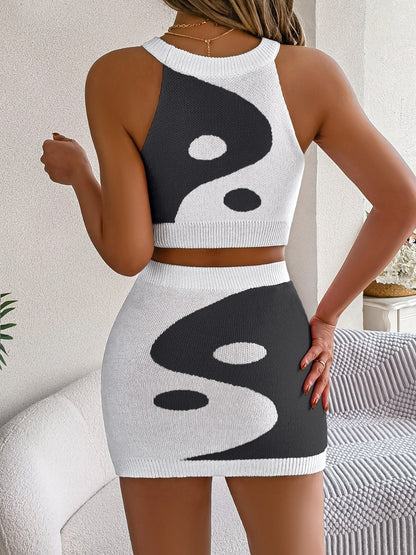 Round Neck Sleeveless Top and Skirt Knit Set – product image 2