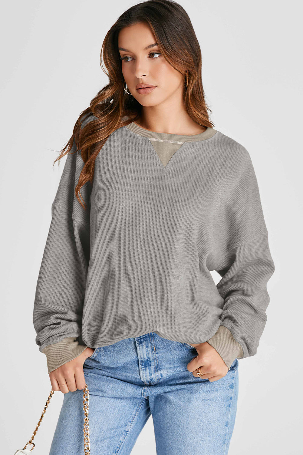 Waffle-Knit Long Sleeve Sweatshirt – product image 7