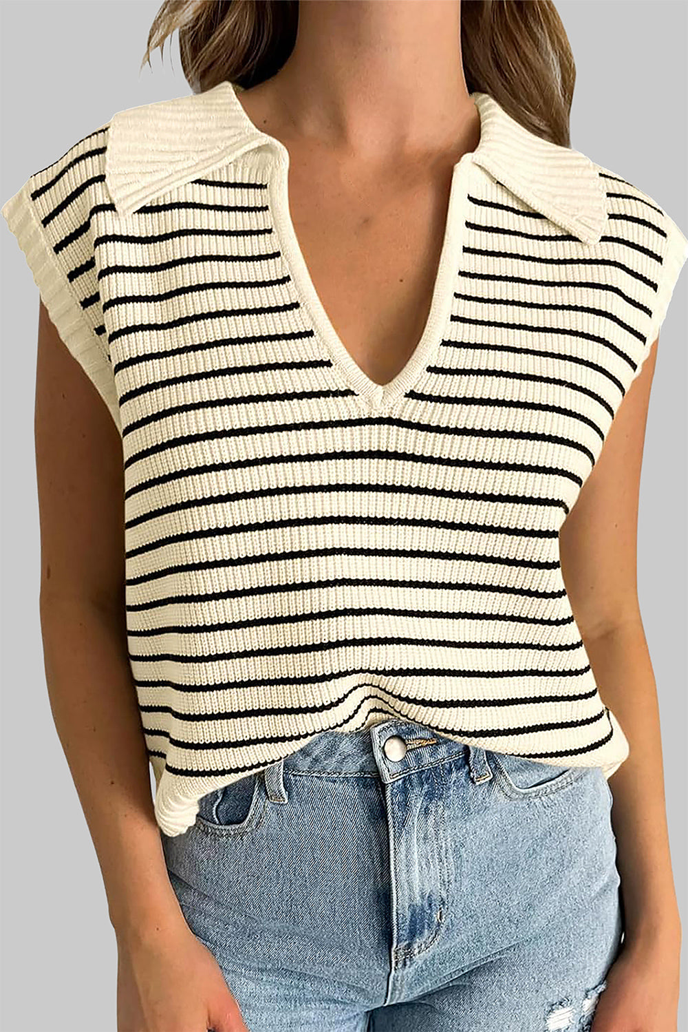 Striped Collared Neck Tank – product image 1
