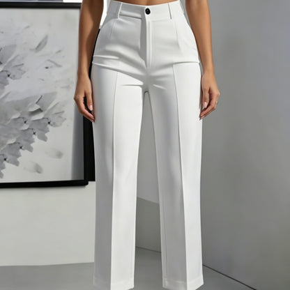 Womens Solid-Color High-Waisted Drapey Straight-Leg Minimalist Trousers
