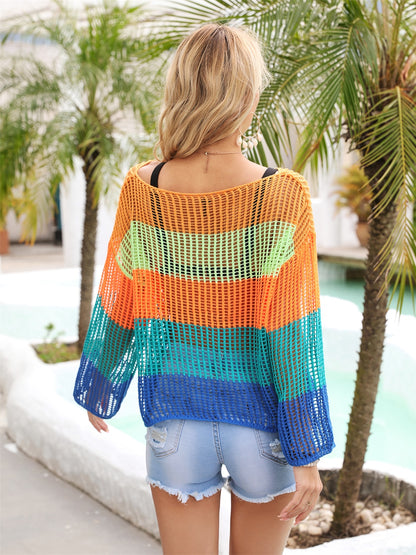Color Block Openwork Boat Neck Cover Up – product image 14