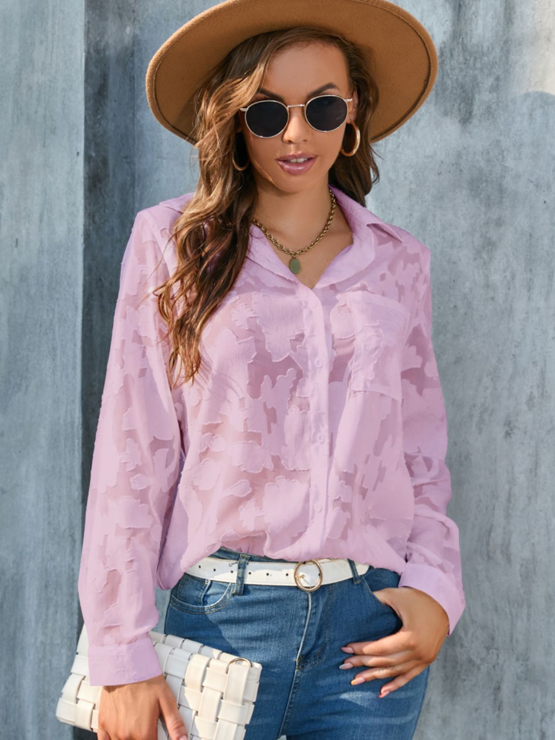 Full Size Collared Neck Long Sleeve Shirt Plus Size – product image 15