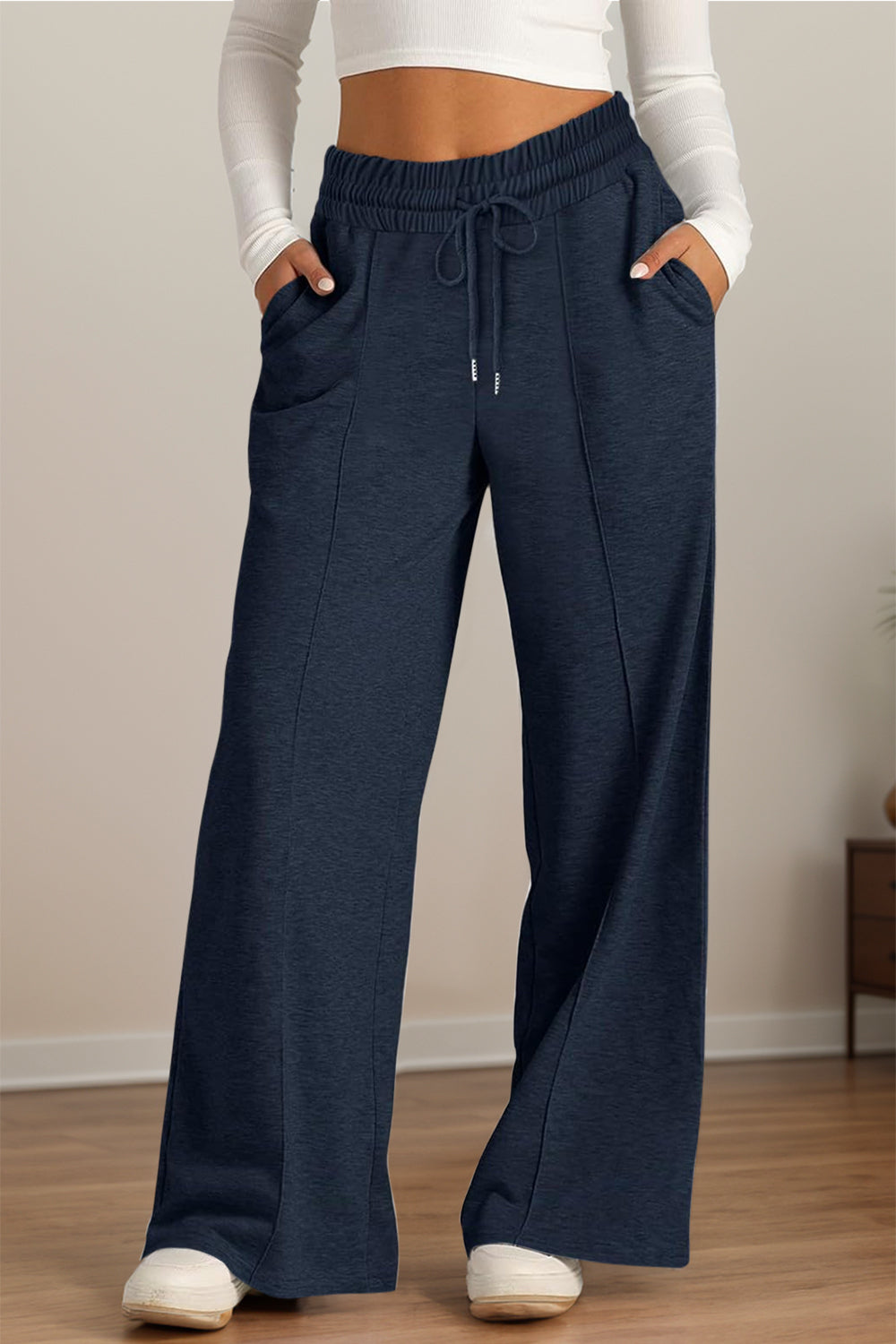 Drawstring Elastic Waist Wide Leg Pants – product image 7