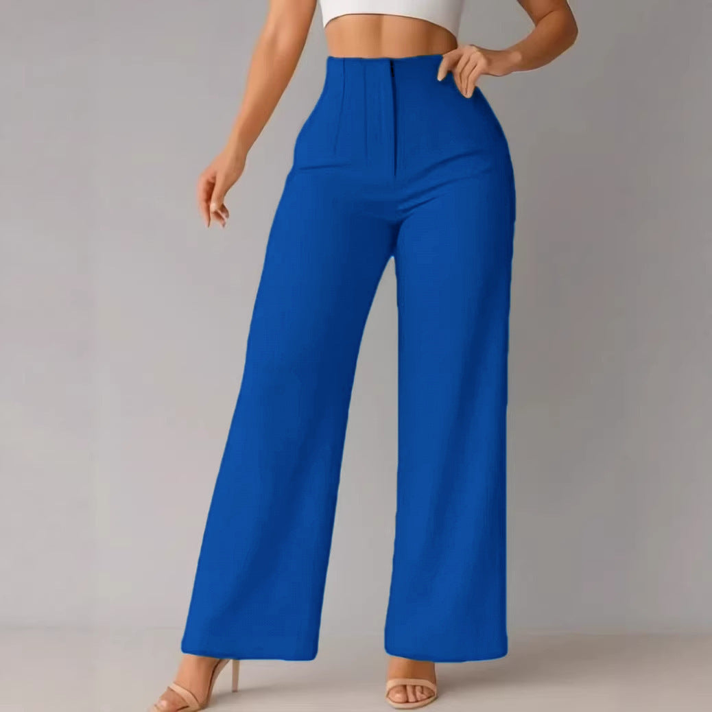 Womens Casual Solid-color Wide-leg Pants