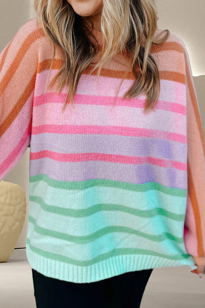 Contrast Striped Round Neck Long Sleeve Knit Top – product image 1