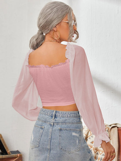 Mesh Sweetheart Neck Flounce Sleeve Top – product image 16