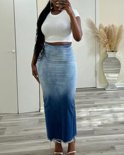 Women's Clothing Fashion Slit Tassel Denim Skirt