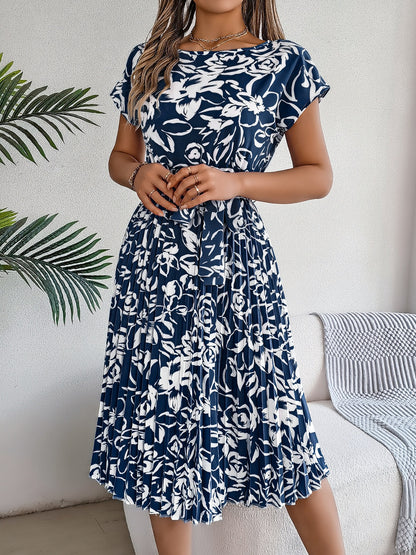 Tied Pleated Printed Short Sleeve Dress – product image 2