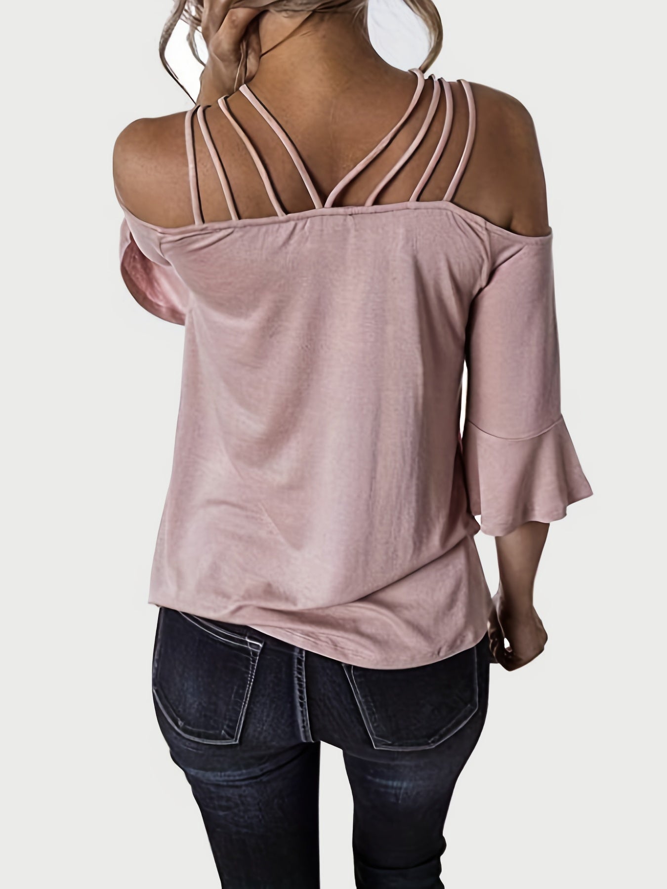 Full Size Cold Shoulder Three-Quarter Sleeve Blouse – product image 11