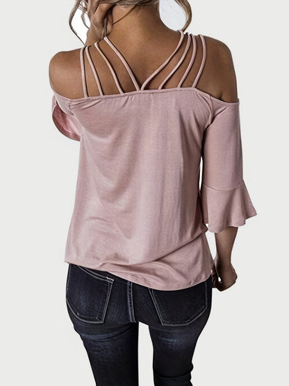 Full Size Cold Shoulder Three-Quarter Sleeve Blouse – product image 11