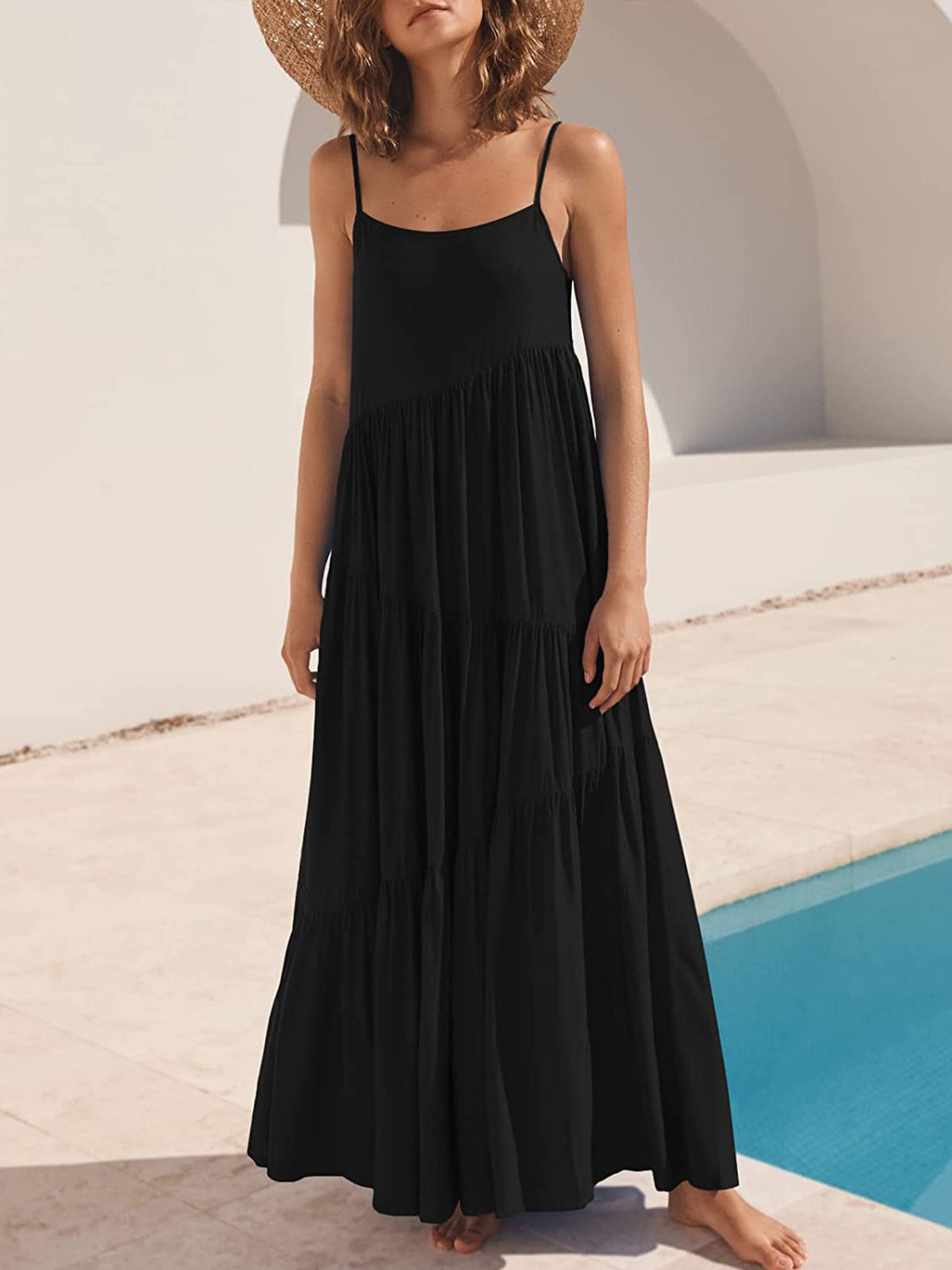 Full Size Ruched Tiered Spaghetti Strap Dress – product image 15