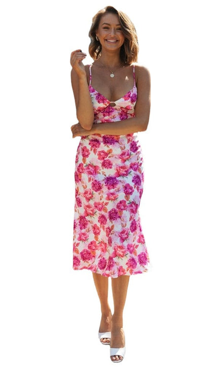 Women's V-Neck Printed Slip Dress for Spring/Summer