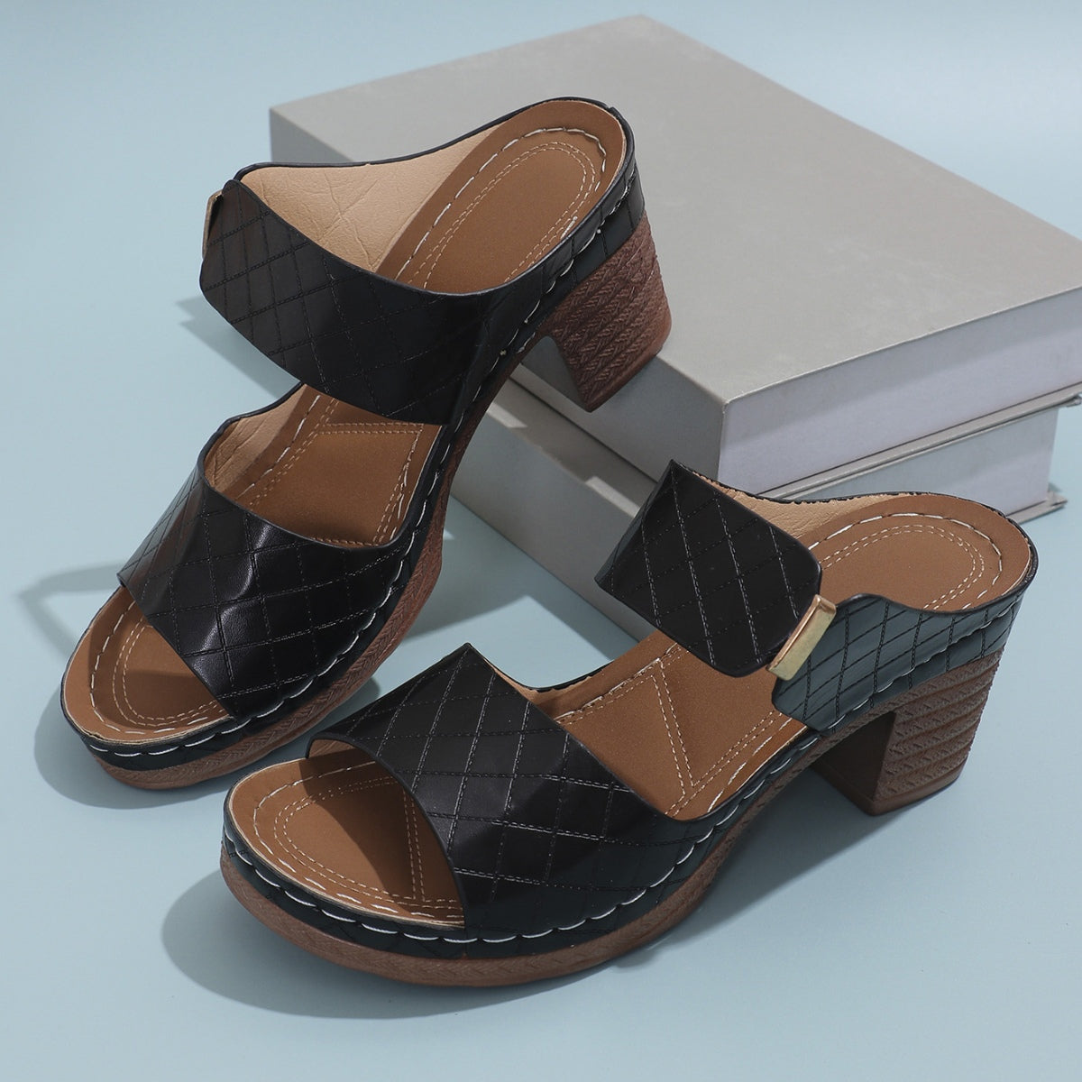 PU Leather Block Heel Sandals – product image 3