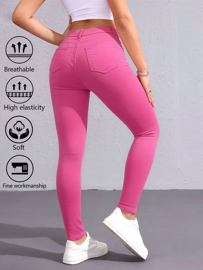 Women's Hot Pink High Waist Skinny Jeans Stretchy