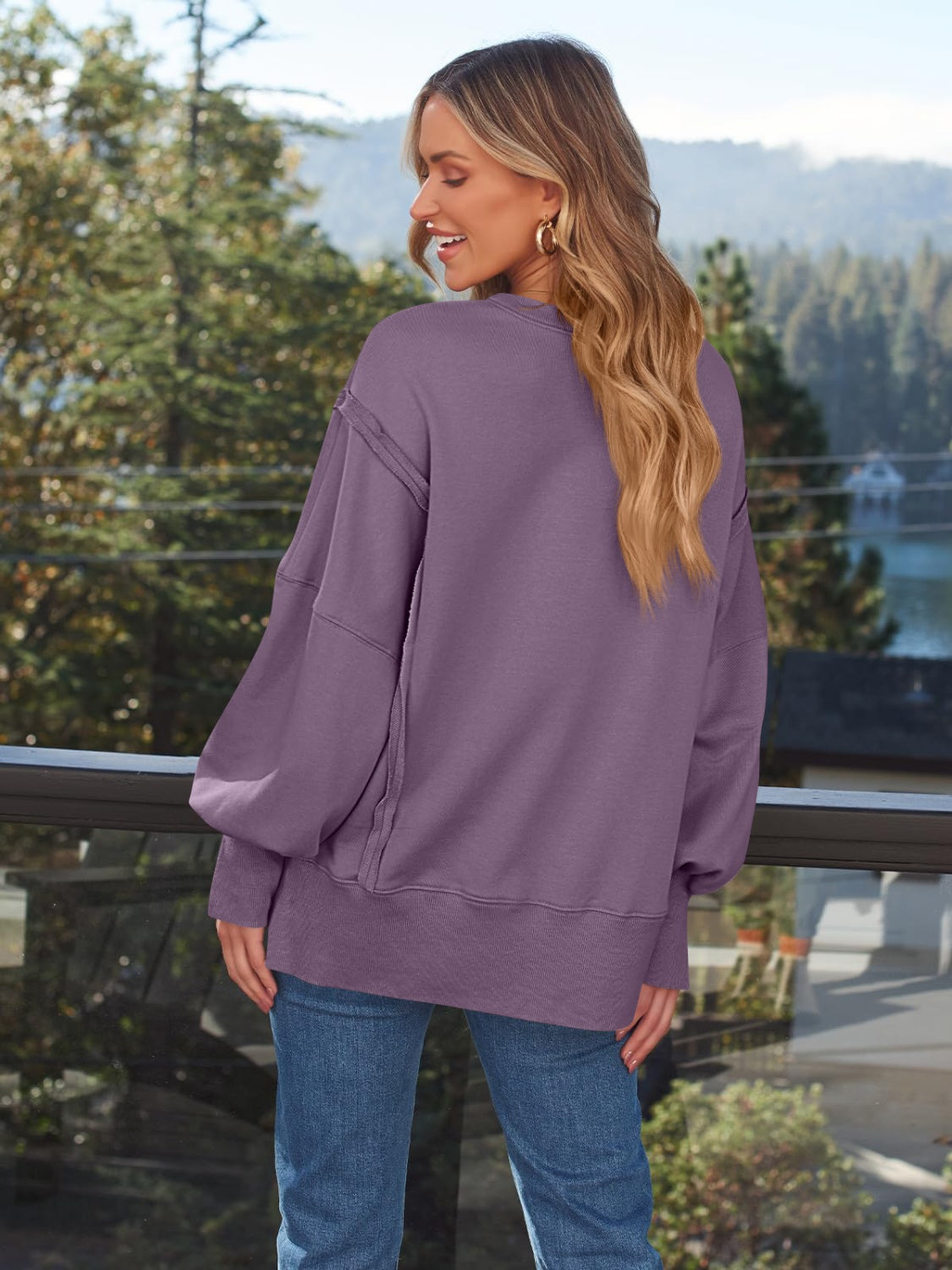 Slit Round Neck Long Sleeve Sweatshirt – product image 17