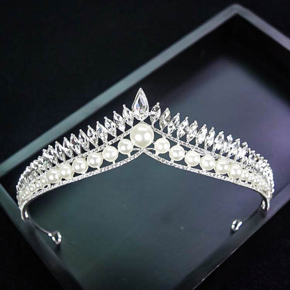 Korean New Bridal Pearl Crown Headdress Simple Elegant Angry Princess Crown Internet Celebrity Dream Girl Hair Accessories