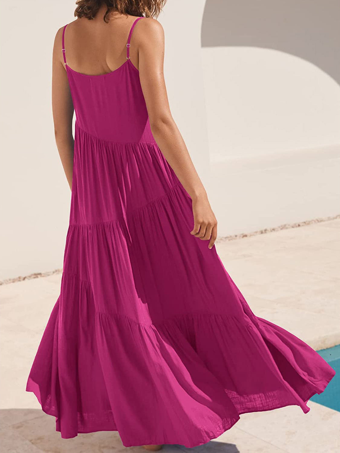 Full Size Ruched Tiered Spaghetti Strap Dress – product image 19