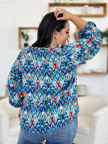 Double Take Full Size Printed Balloon Sleeve Blouse – product image 5