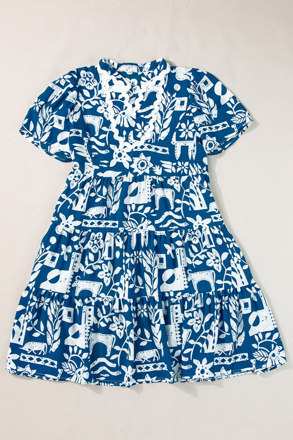 Printed Notched Short Sleeve Mini Dress – product image 1