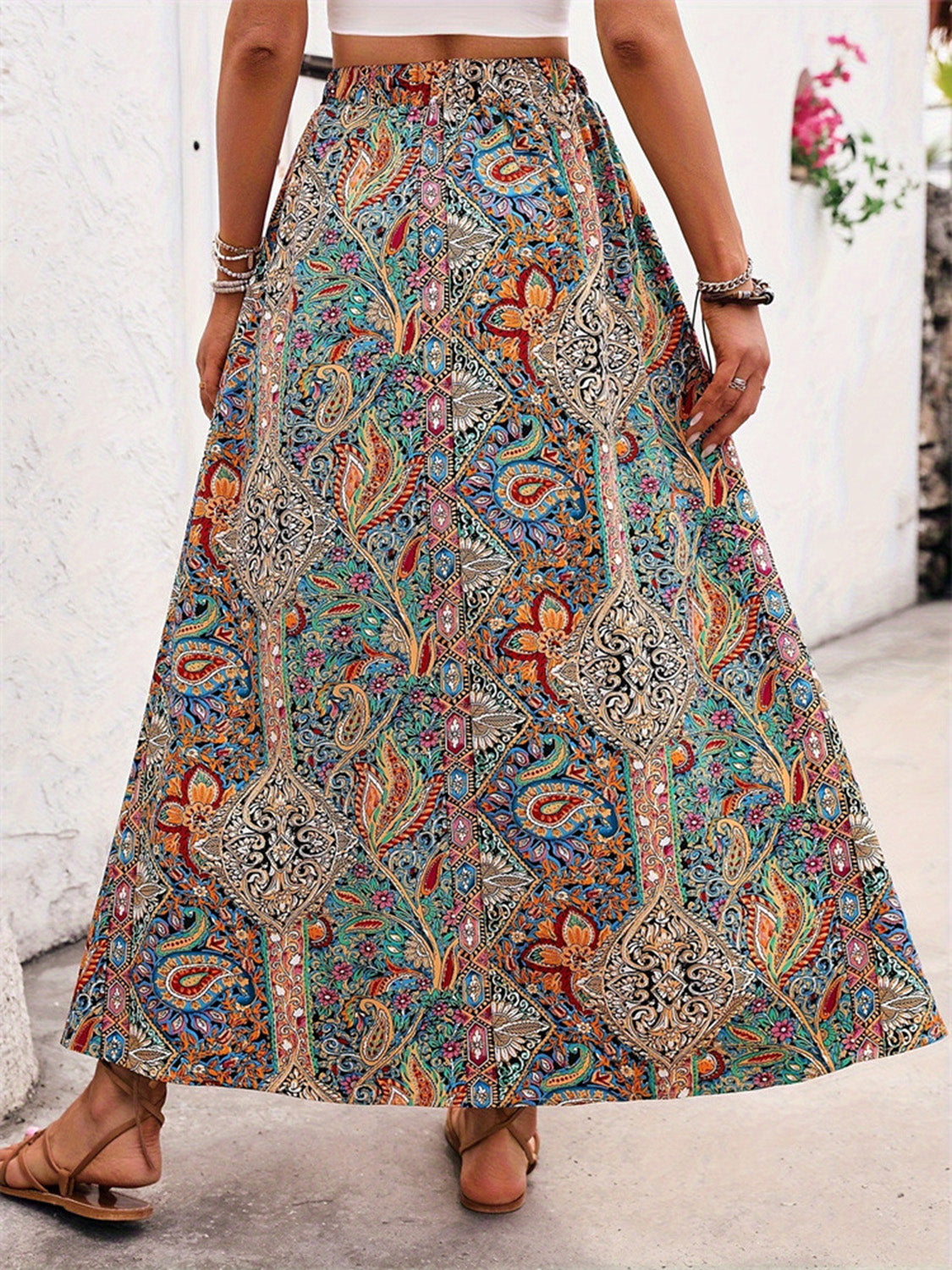 Slit Printed Elastic Waist Skirt – product image 3