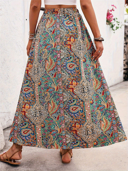 Slit Printed Elastic Waist Skirt – product image 3