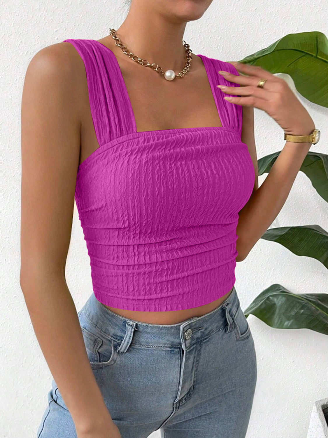 Textured Square Neck Wide Strap Tank – product image 19