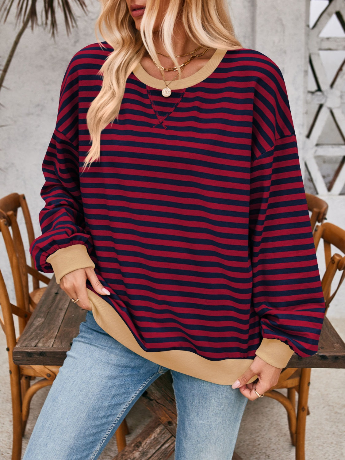 Contrast Striped Long Sleeve Sweatshirt – product image 25