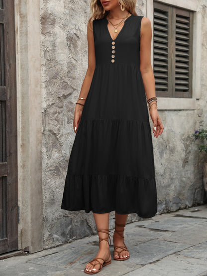 Decorative Button Notched Sleeveless Dress – product image 12