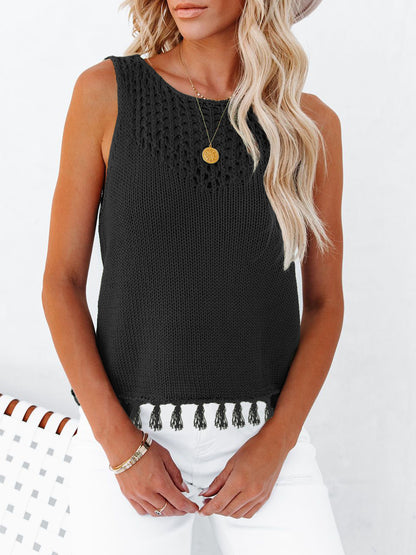 Cutout Tassel Round Neck Tank – product image 1