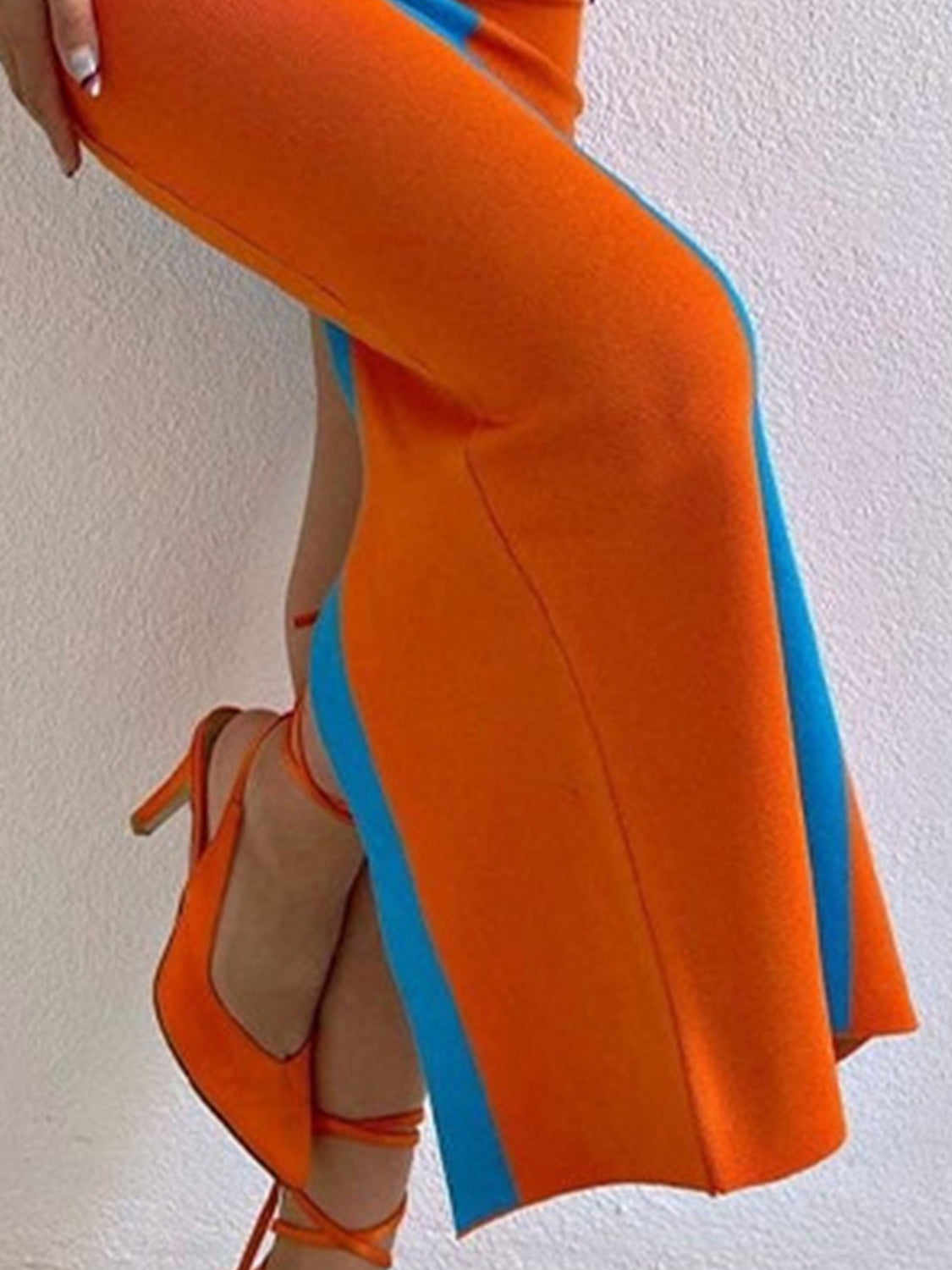 Contrast Wide Strap Slit Midi Dress – product image 9