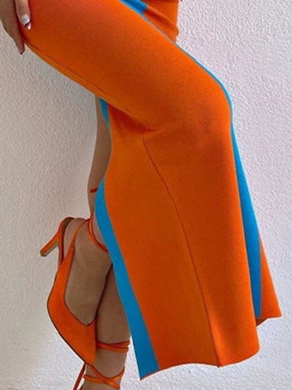 Contrast Wide Strap Slit Midi Dress – product image 9