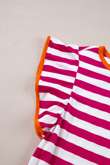 Ruffled Striped Round Neck Cap Sleeve Blouse – product image 3
