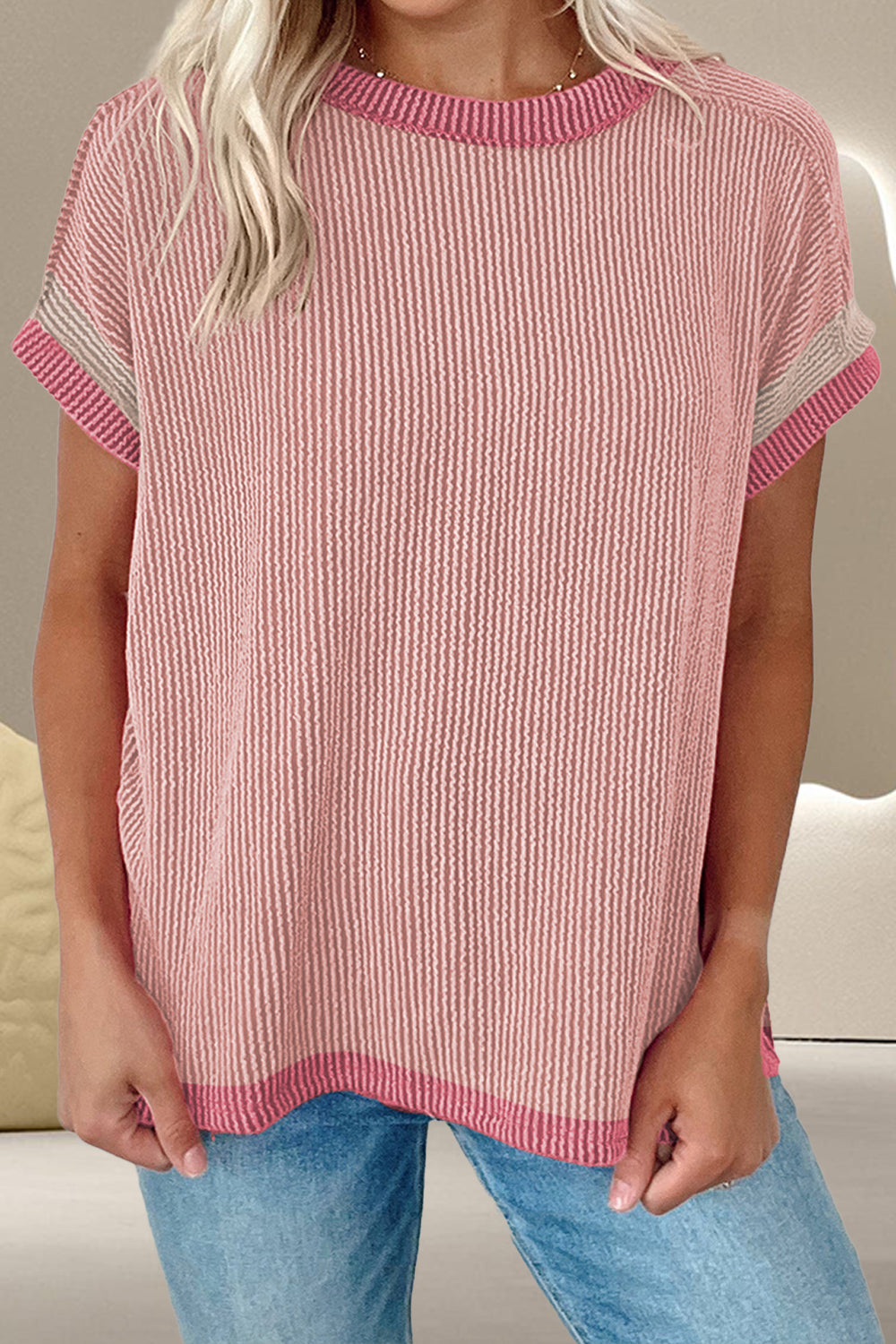 Color Block Round Neck Cap Sleeve T-Shirt – product image 10