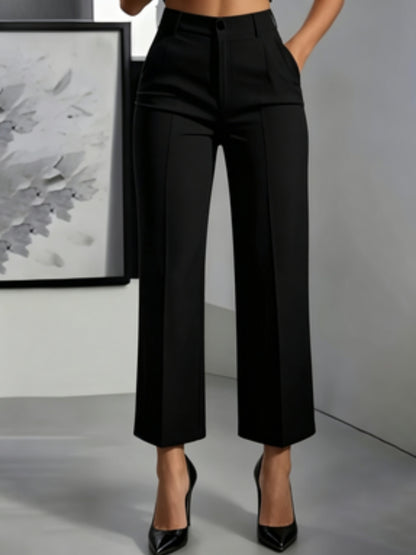 Womens Solid-Color High-Waisted Drapey Straight-Leg Minimalist Trousers