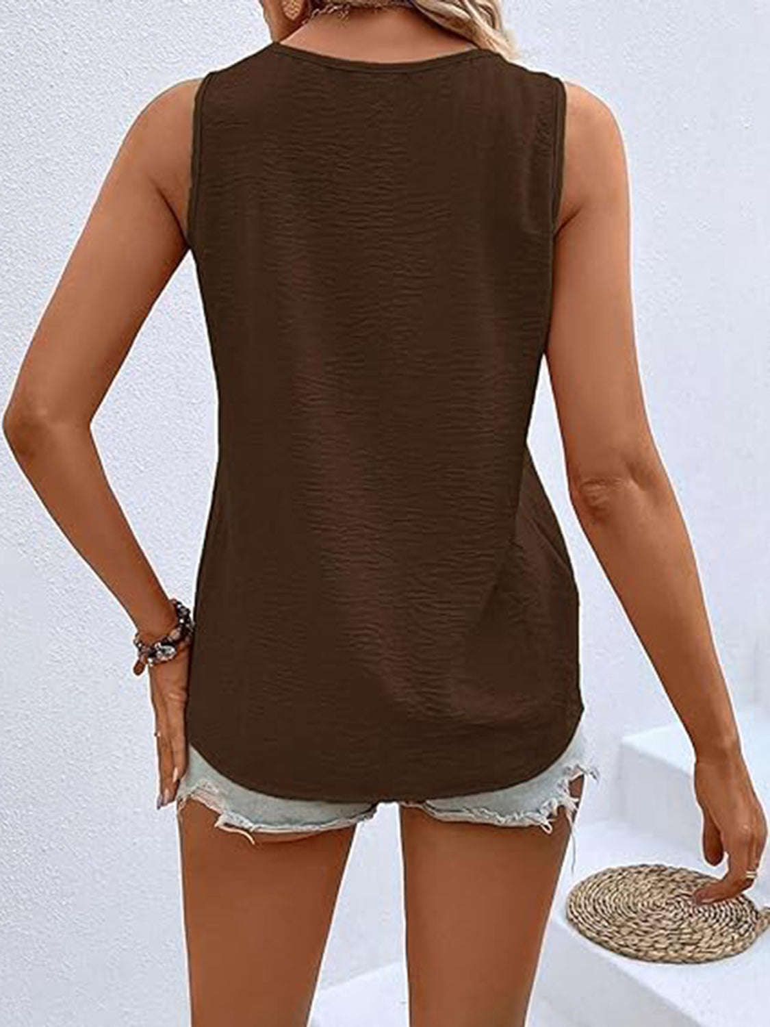 Full Size Decorative Button V-Neck Tank – product image 21