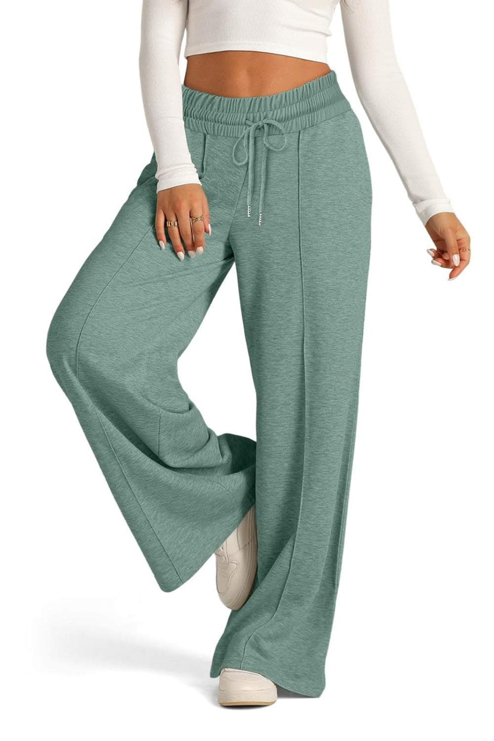 Drawstring Elastic Waist Wide Leg Pants – product image 12