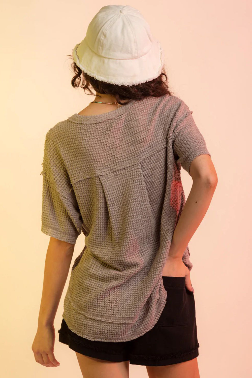 Waffle-Knit Notched Half Sleeve T-Shirt – product image 13