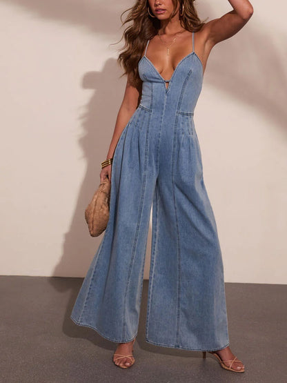 Women's Washed High-Stretch Wide-Leg Jumpsuit