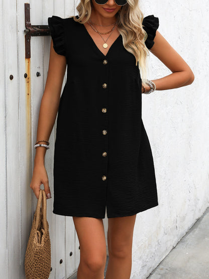 Button Up V-Neck Cap Sleeve Mini Dress – product image 9