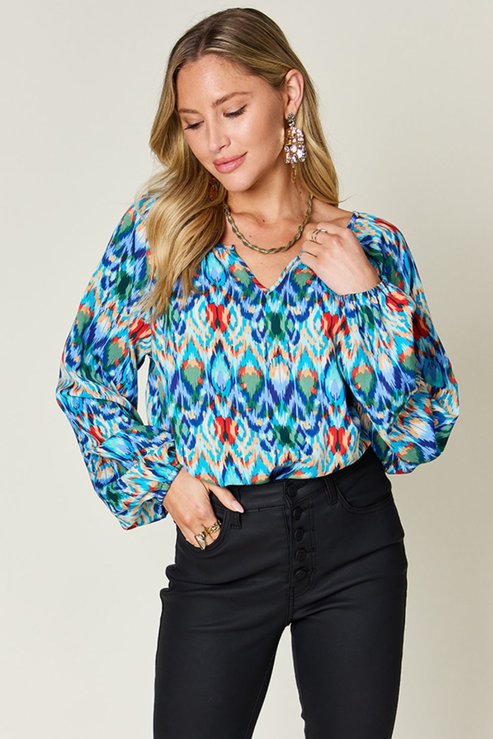 Double Take Full Size Printed Balloon Sleeve Blouse – product image 16